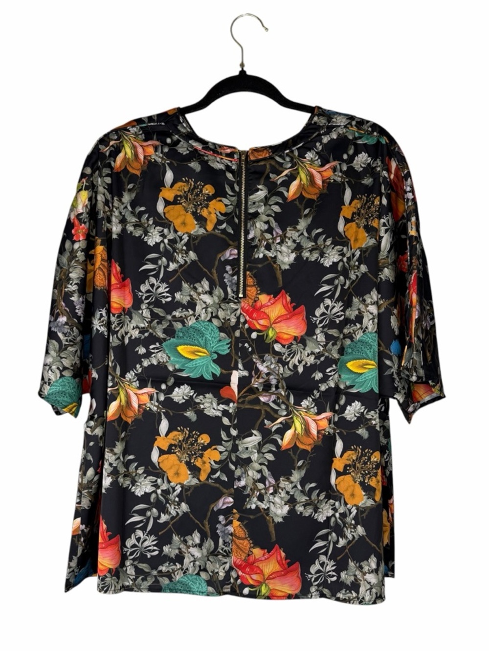 Pari Passu Marni Floral Blouse Silky Short Sleeve Back Zip Top Size 22 NWOT - Picture 2 of 13